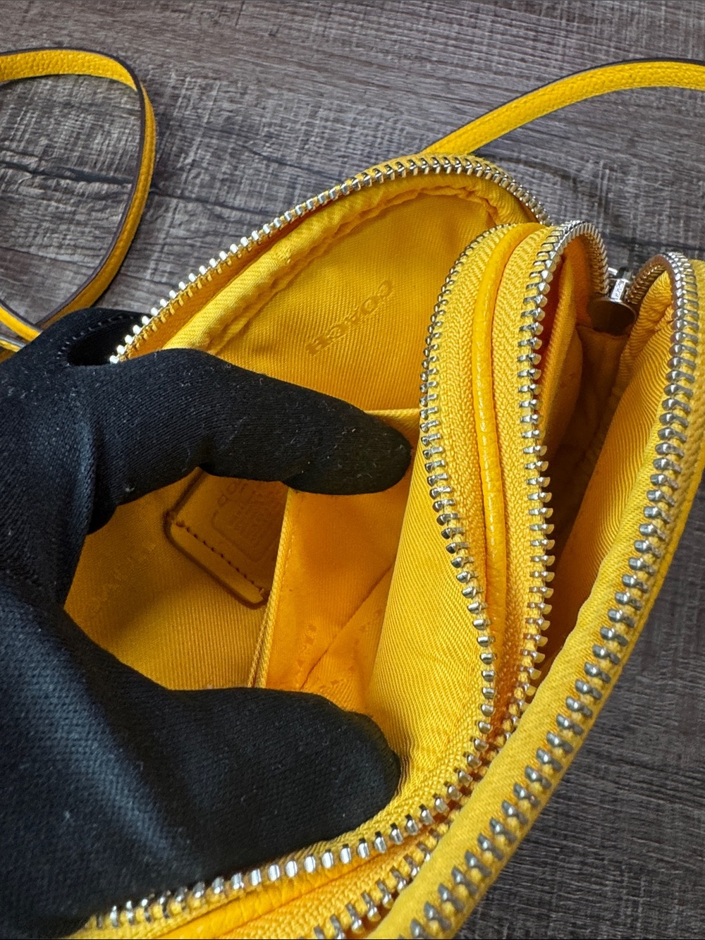 Coach Yellow Pebbled Leather Crossbody Wristlet - Picture 13 of 15